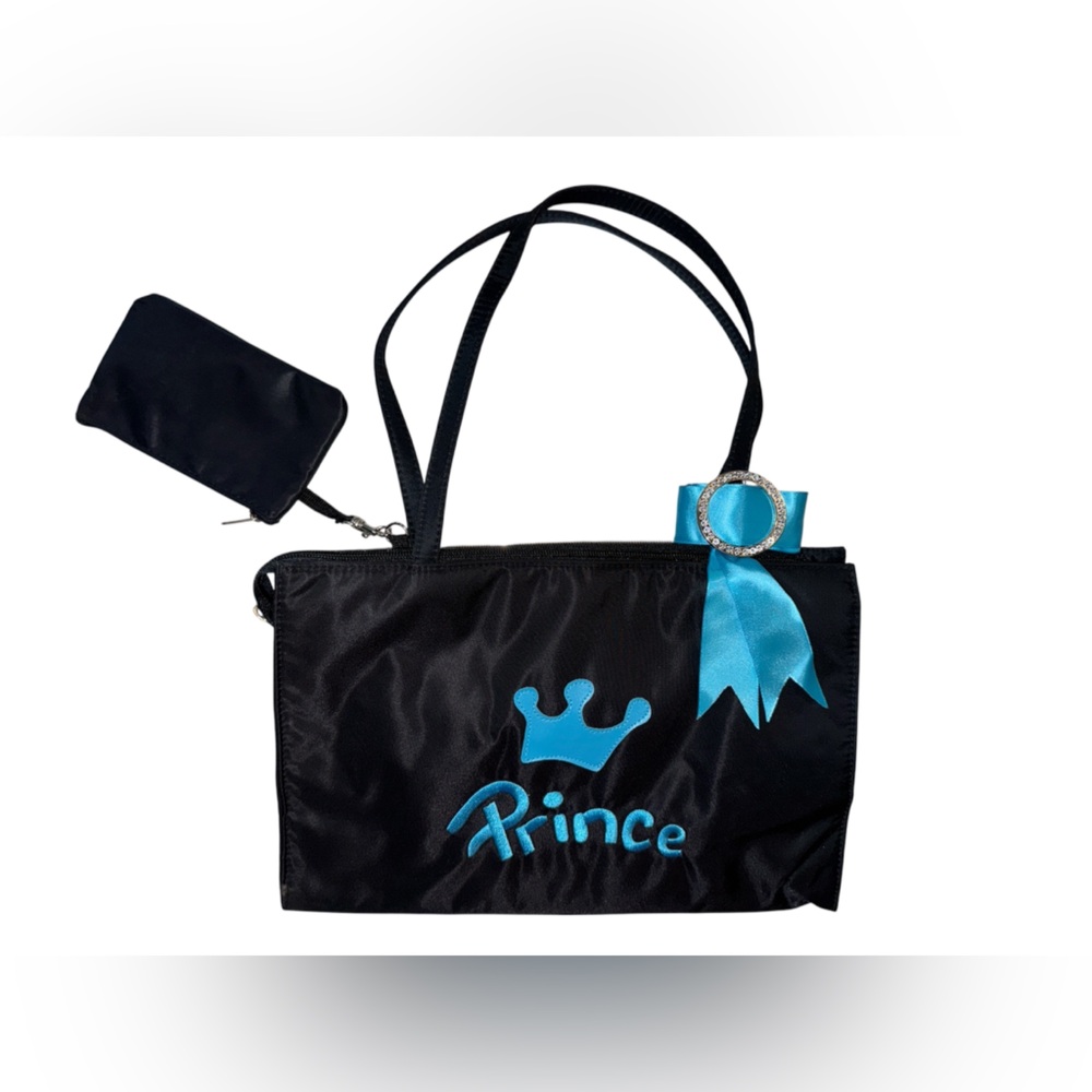 Black and Blue Satin Pet Travel “PRINCE” Bag with attached Coin Purse